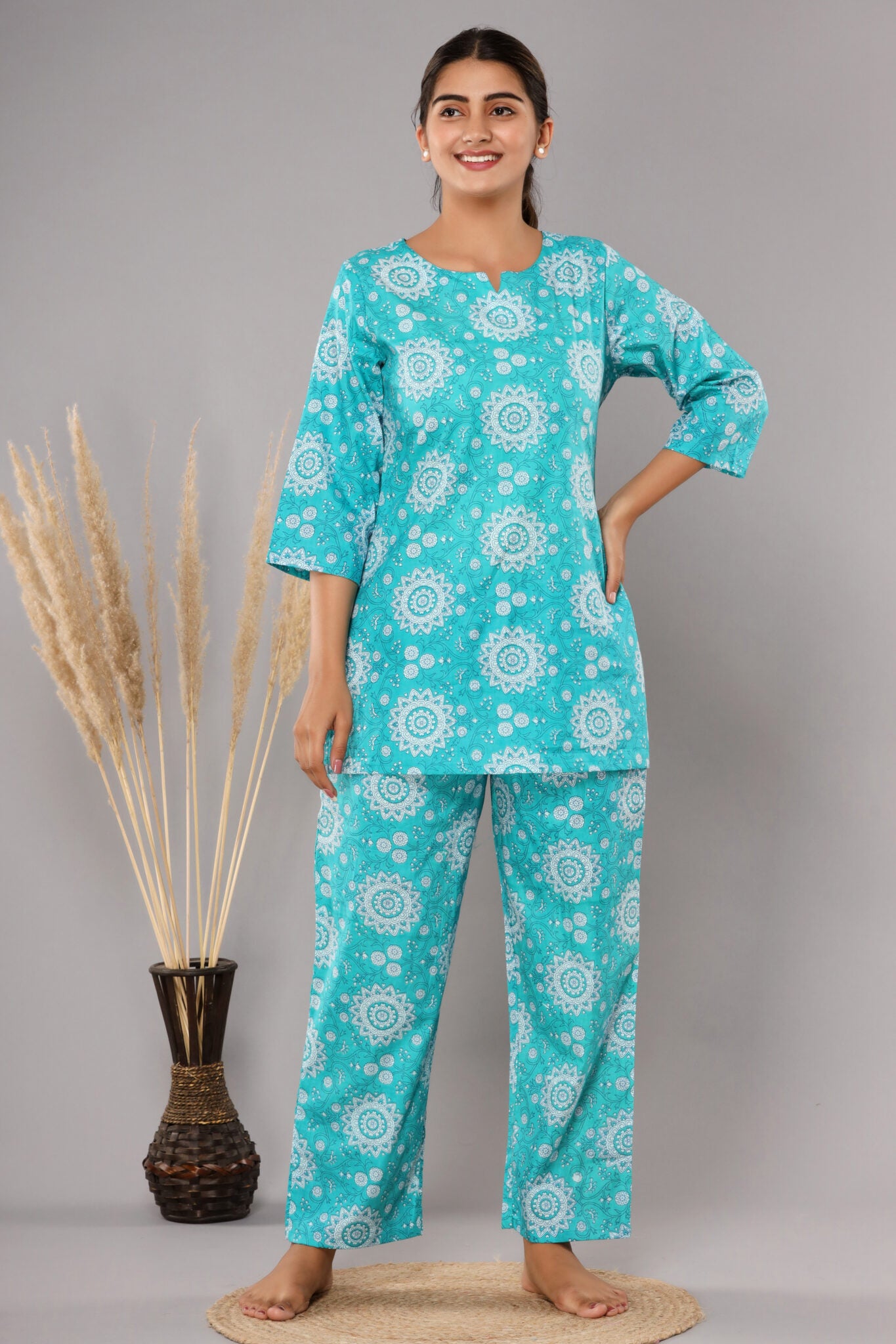 Blue Pure Cotton Printed Night Suit