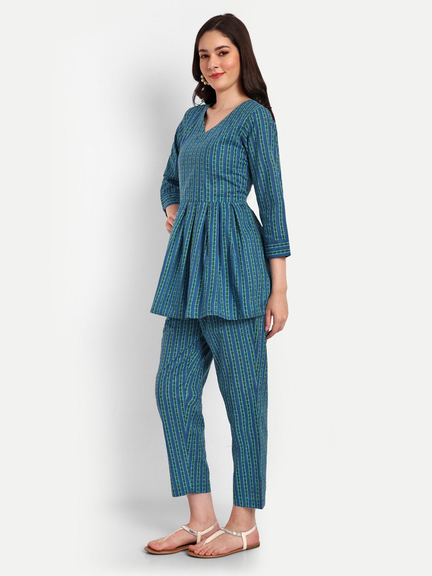 Blue Peplum Top Pure Cotton Coord Set