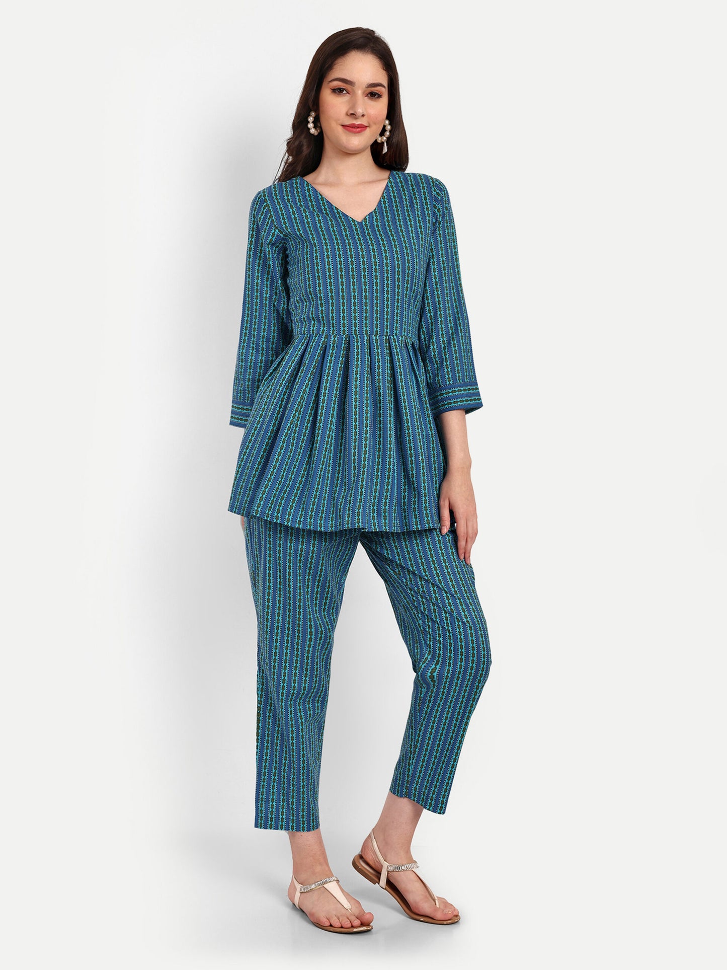 Blue Peplum Top Pure Cotton Coord Set