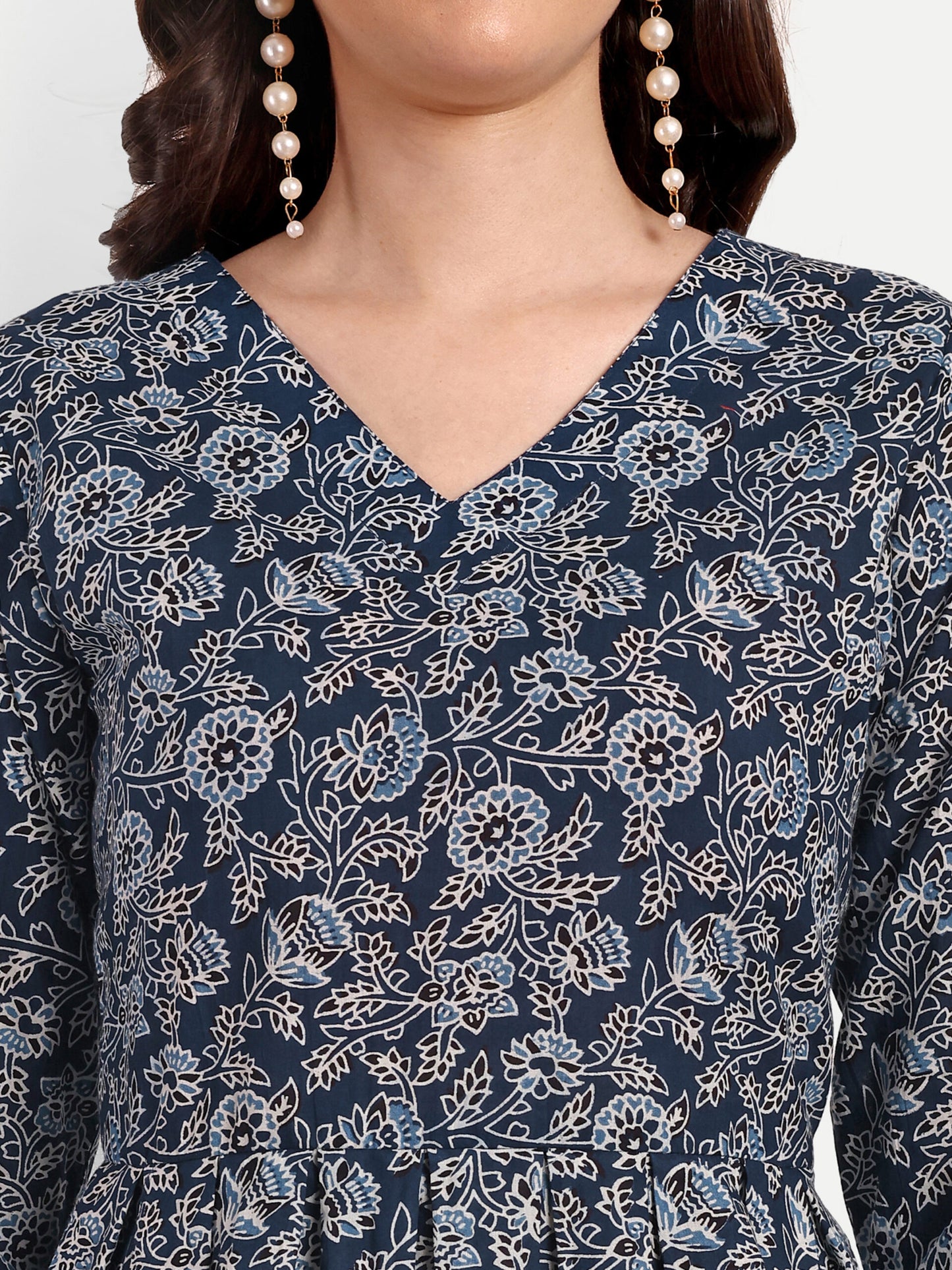 Dark Blue Peplum Top Pure Cotton Coord Set