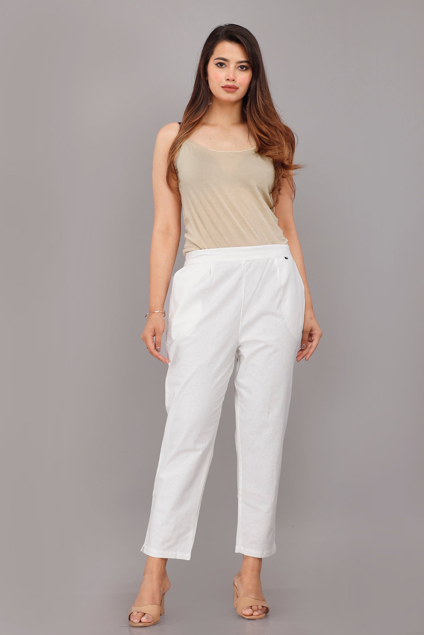 Women Regular Fit White Pure Cotton Trousers