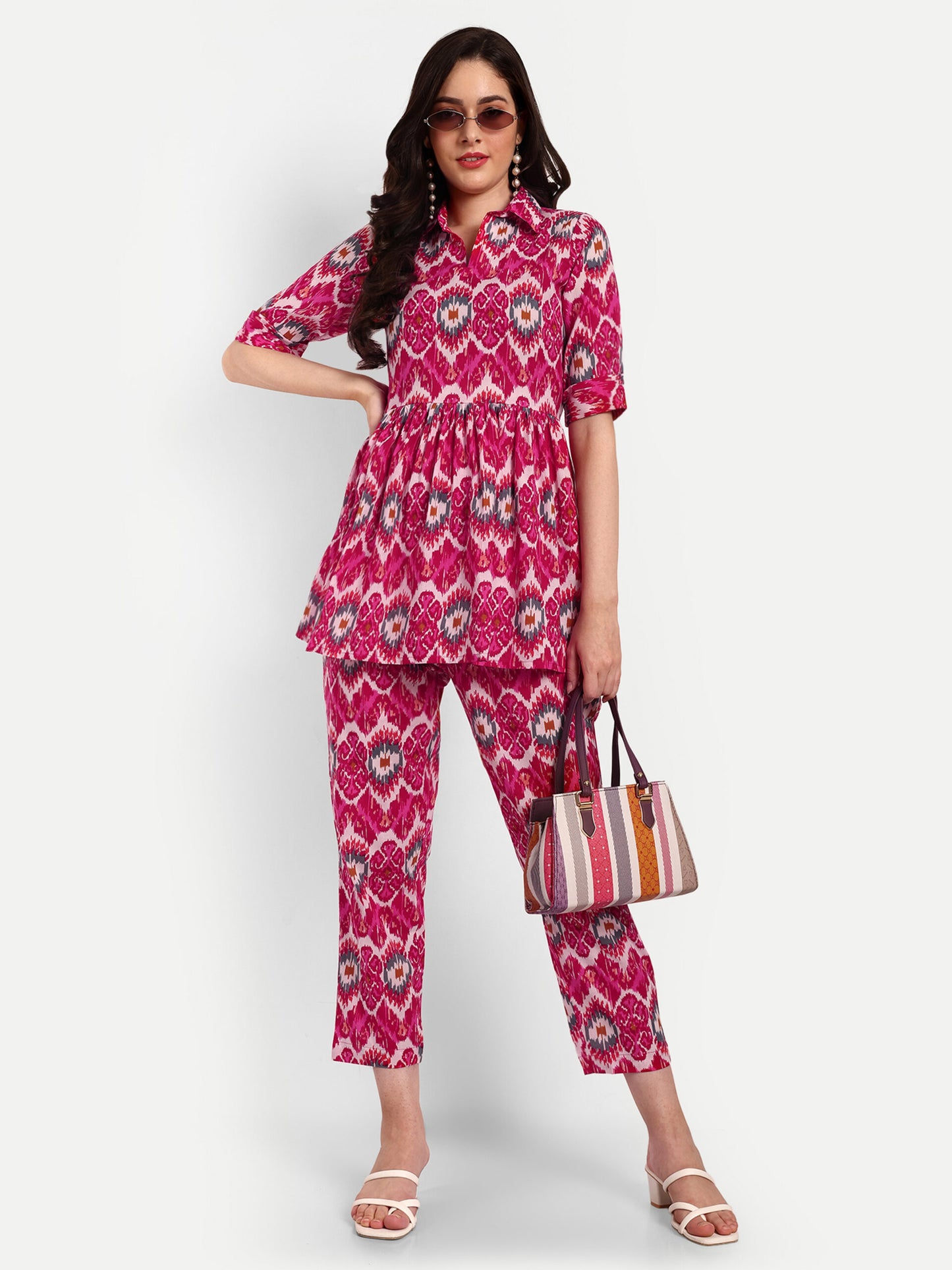 Pink Peplum Top Pure Cotton Coord Set