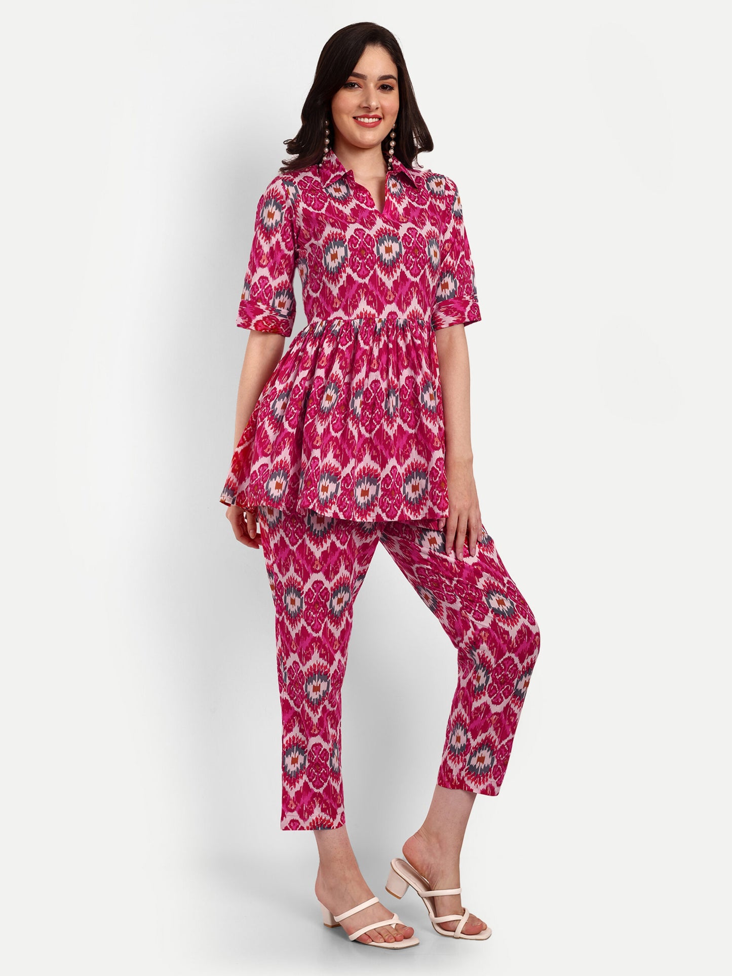 Pink Peplum Top Pure Cotton Coord Set