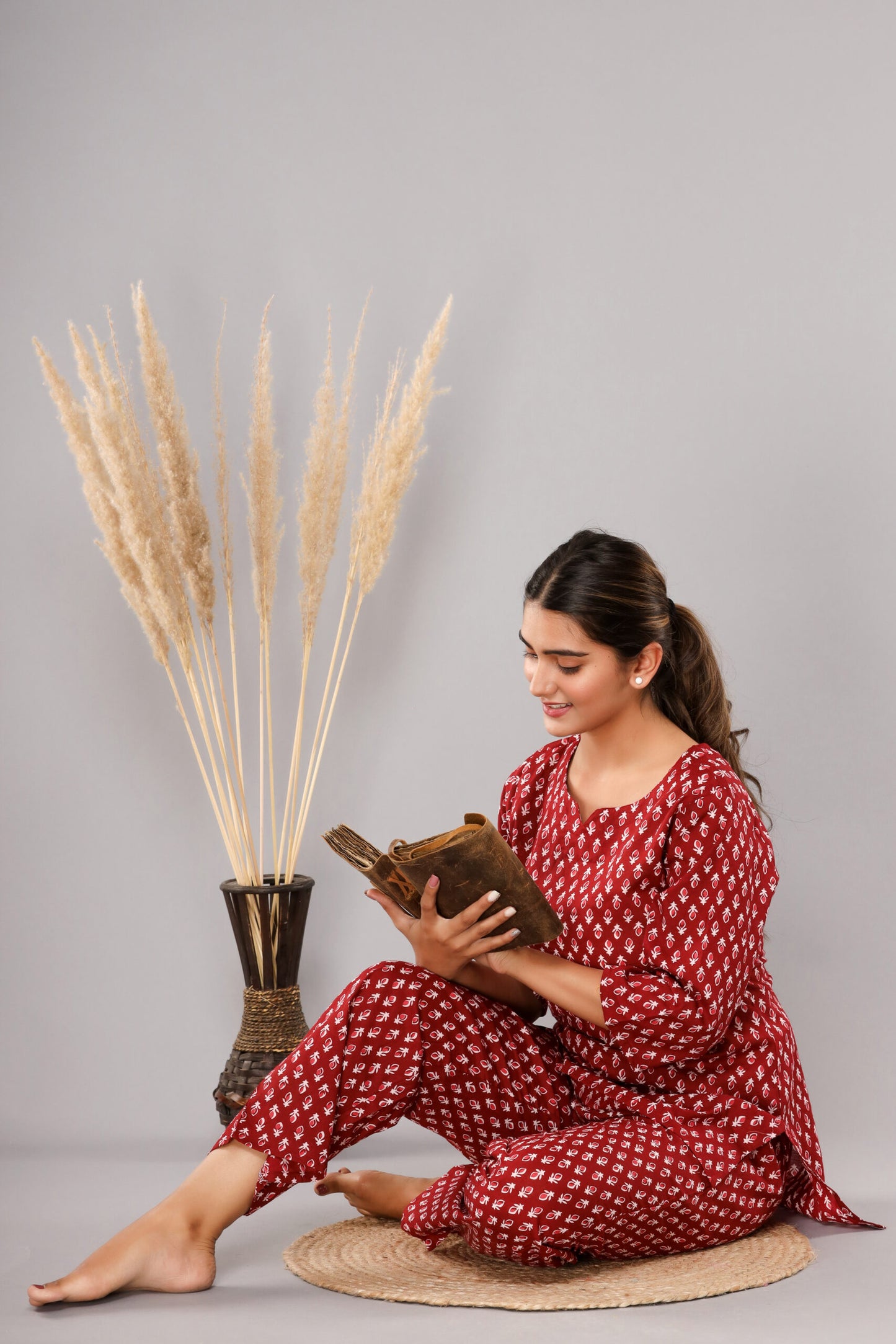 Red Buta Pure Cotton Printed Night Suit