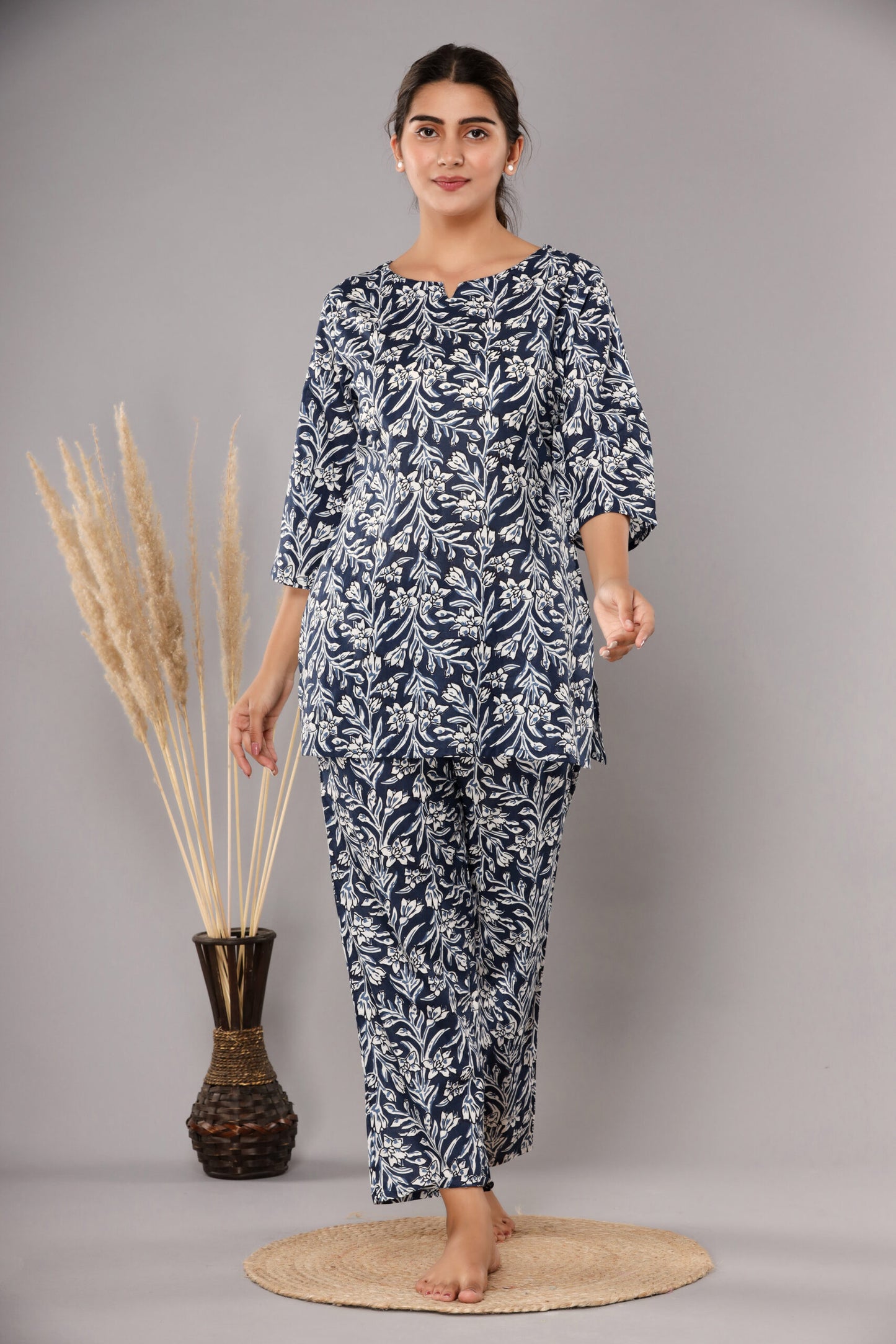 Dark Blue Pure Cotton Printed Night Suit