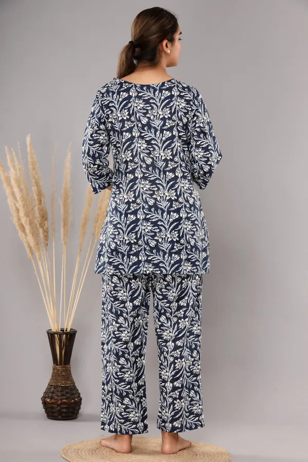 Dark Blue Pure Cotton Printed Night Suit