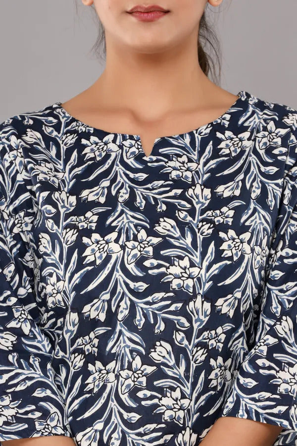 Dark Blue Pure Cotton Printed Night Suit