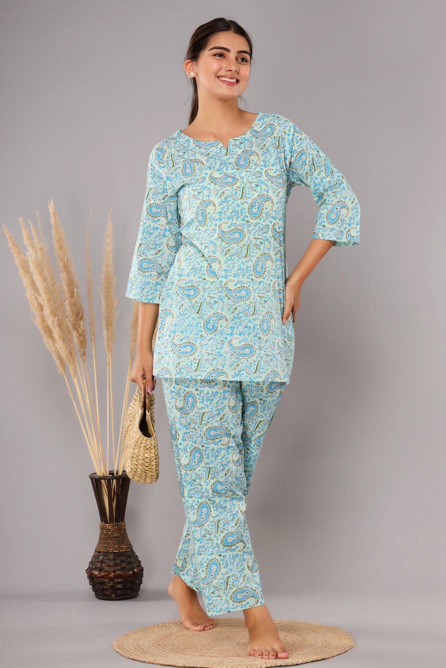 Sky Blue Pure Cotton Printed Night Suit