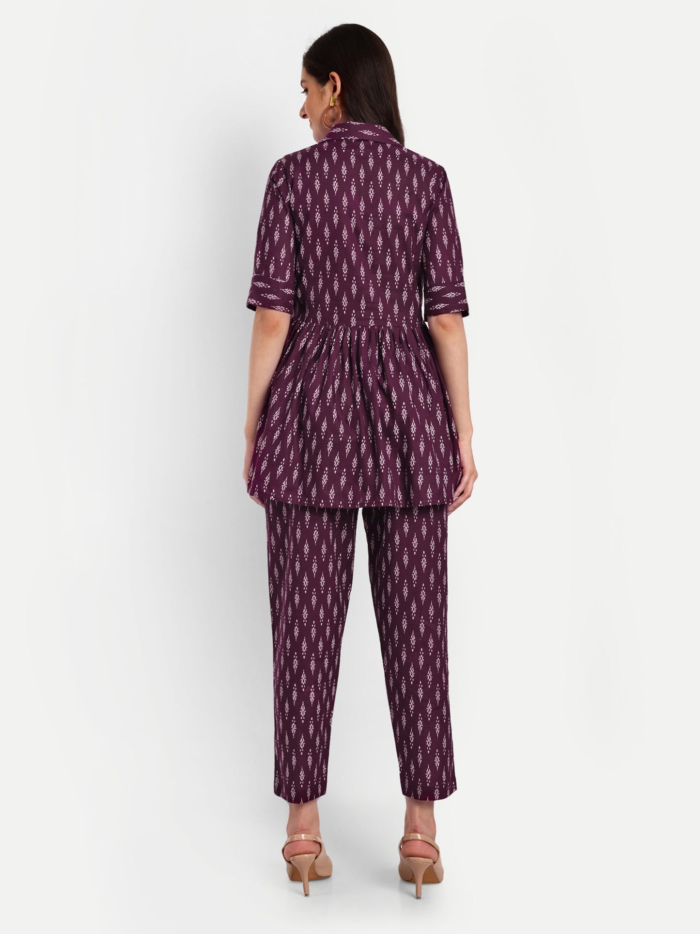 Wine Peplum Top Pure Cotton Coord Set