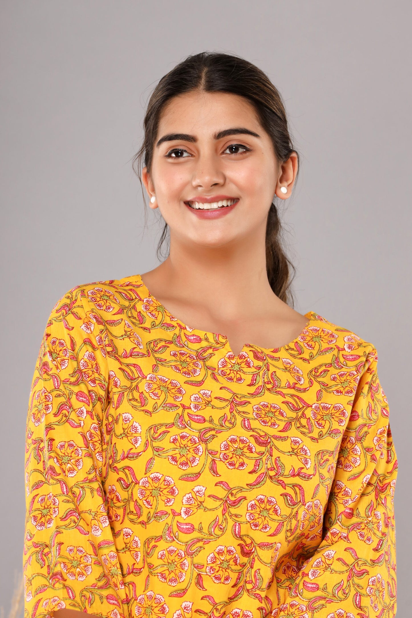 Yellow Pure Cotton Printed Night Suit
