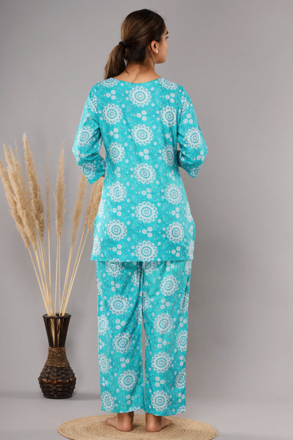 Blue Pure Cotton Printed Night Suit