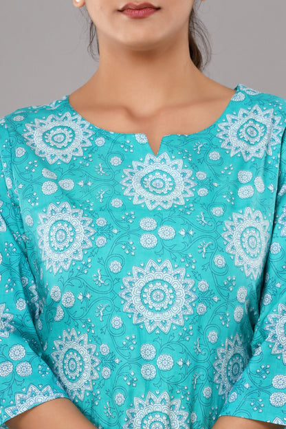 Blue Pure Cotton Printed Night Suit