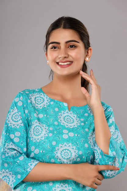 Blue Pure Cotton Printed Night Suit