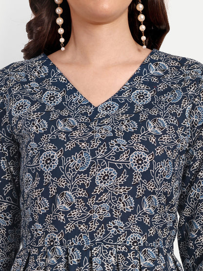 Dark Blue Peplum Top Pure Cotton Coord Set