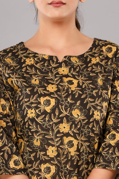Dark Brown Pure Cotton Printed Night Suit