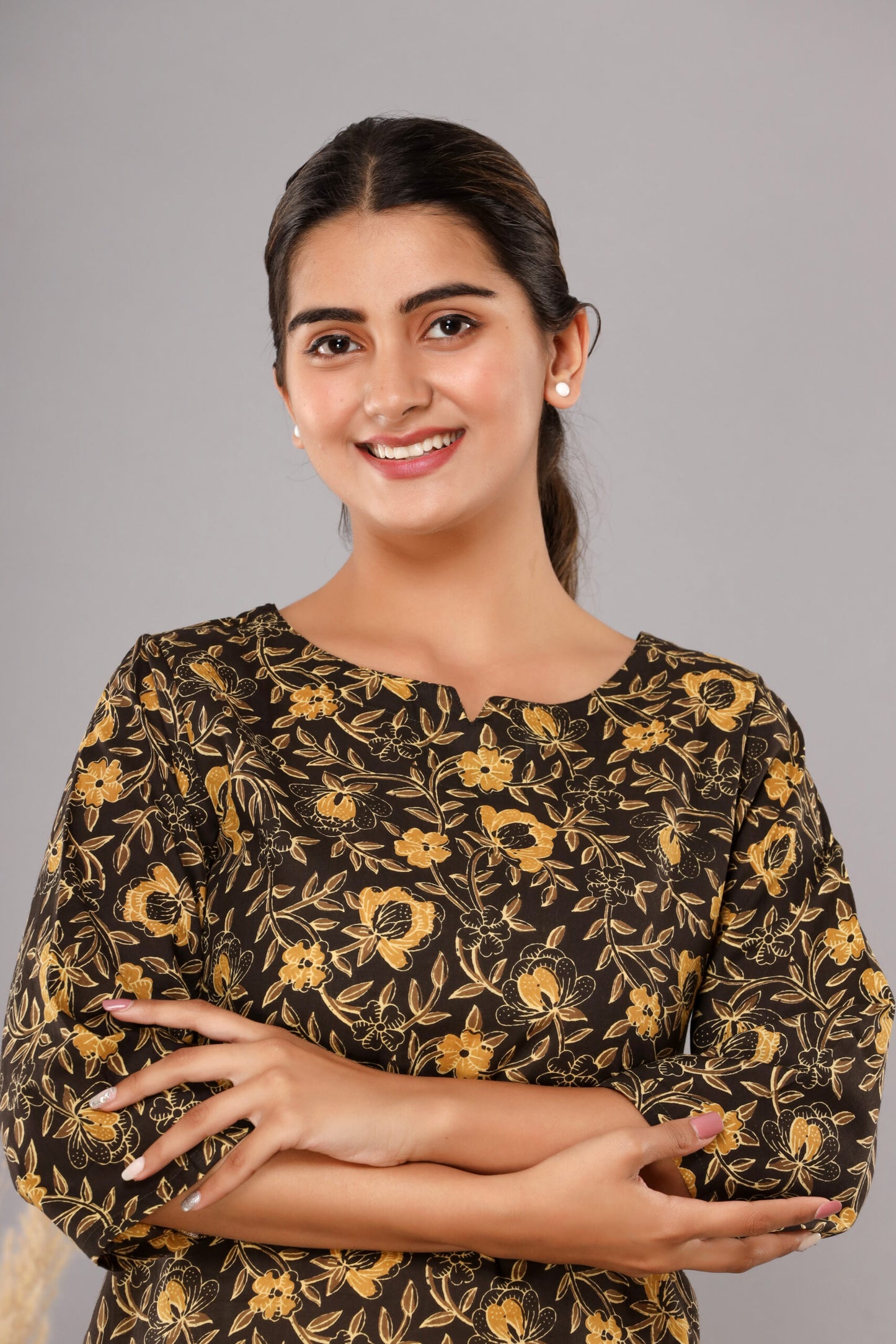 Dark Brown Pure Cotton Printed Night Suit