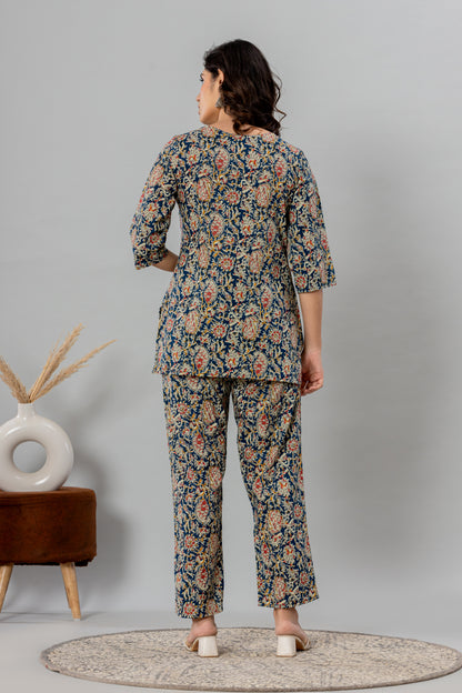 Blue Pure Cotton Printed Night Suit