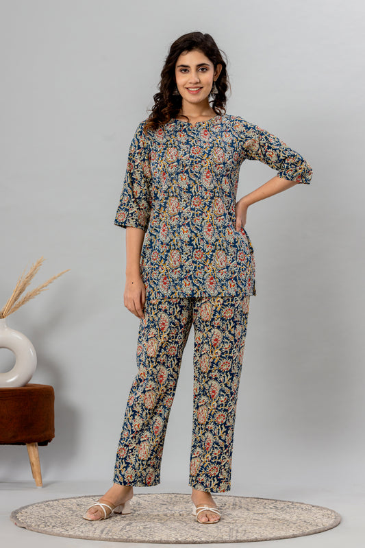Blue Pure Cotton Printed Night Suit