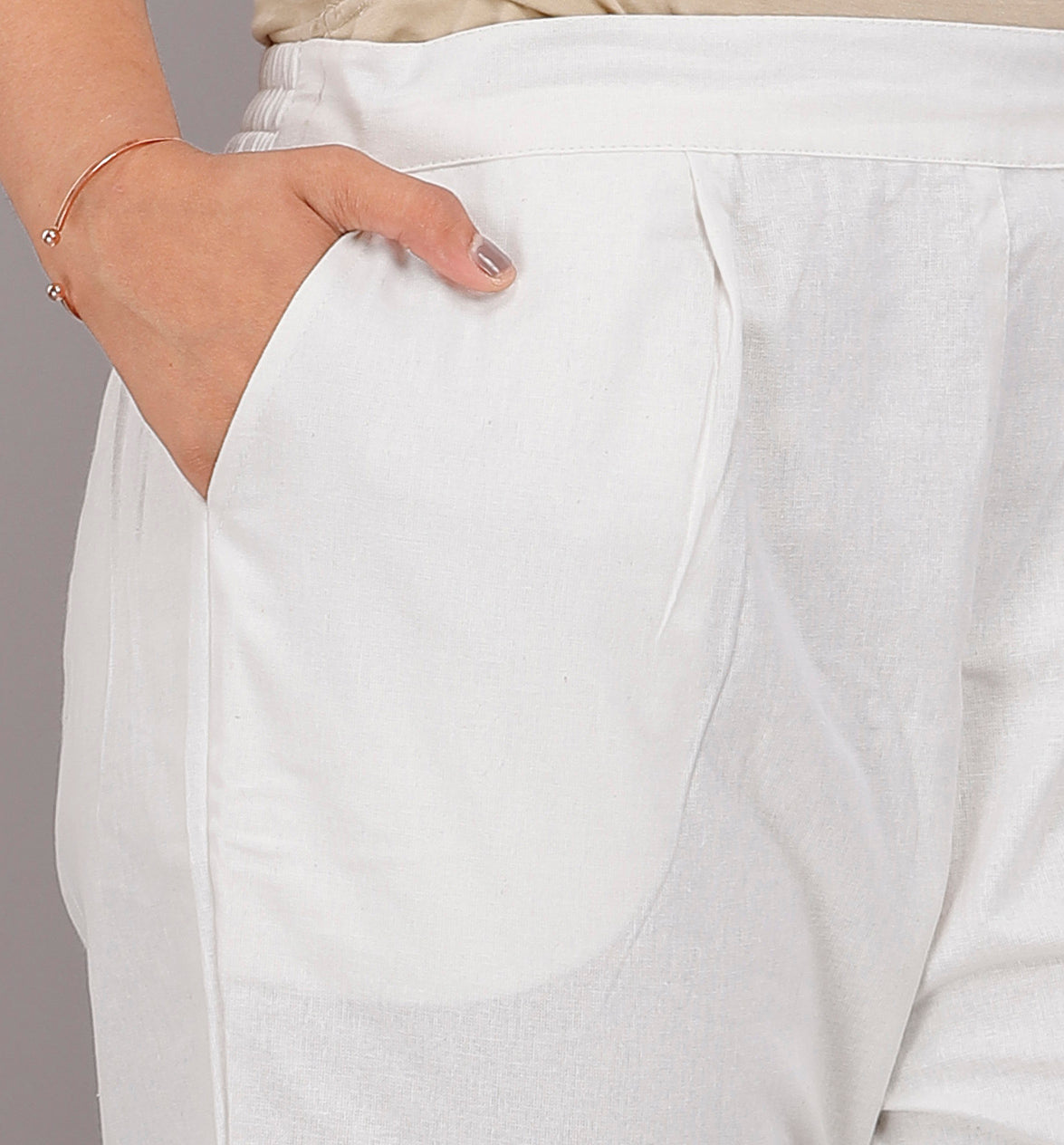 Women Regular Fit White Pure Cotton Trousers