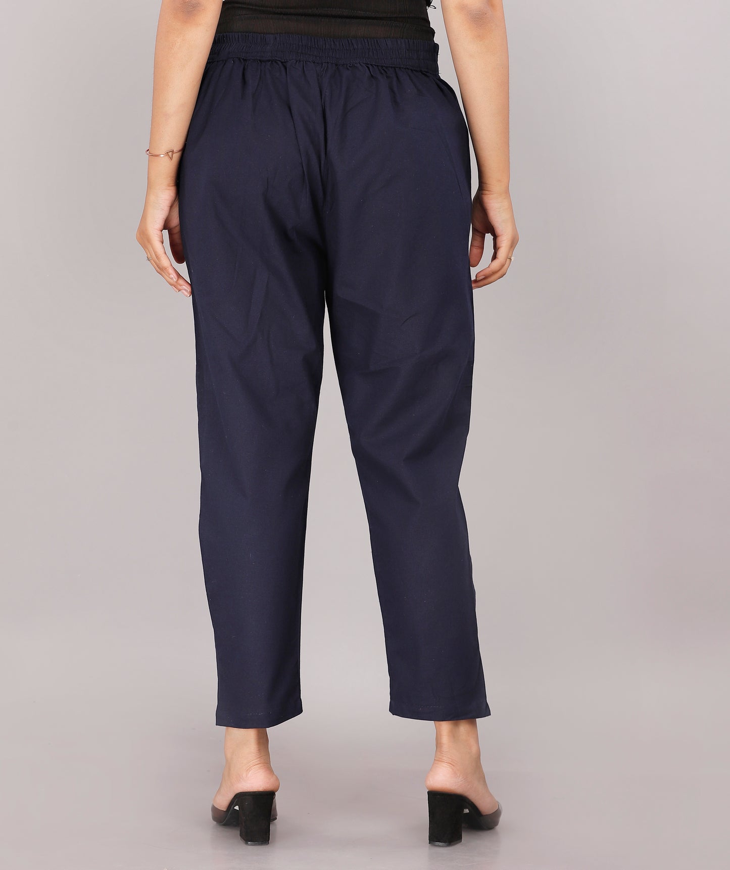 Women Regular Fit Dark Blue Pure Cotton Trousers
