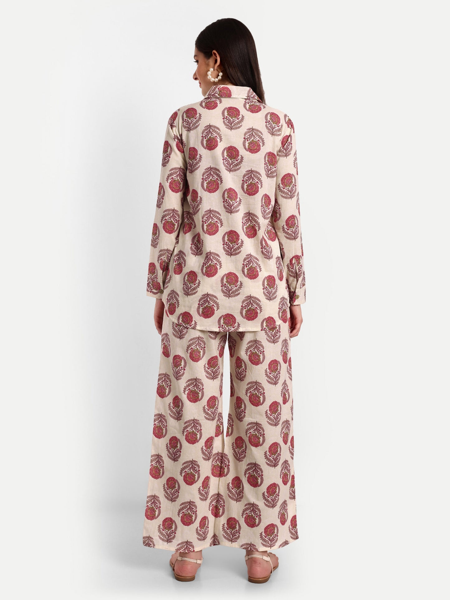 Off White Shirt Style Pure Cotton Coord Set
