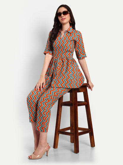 Orange-Green Peplum Top Pure Cotton Coord Set