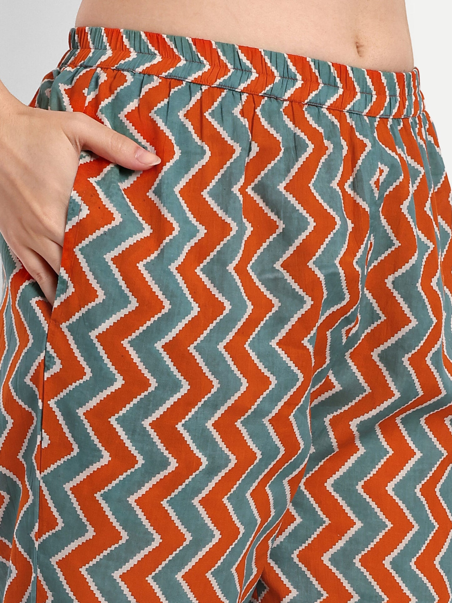 Orange-Green Peplum Top Pure Cotton Coord Set