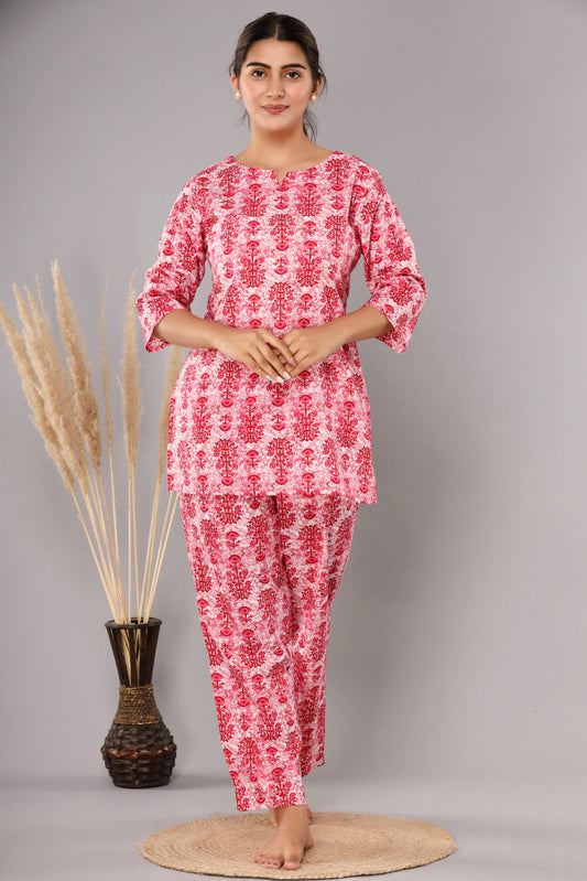 Pink Pure Cotton Printed Night Suit