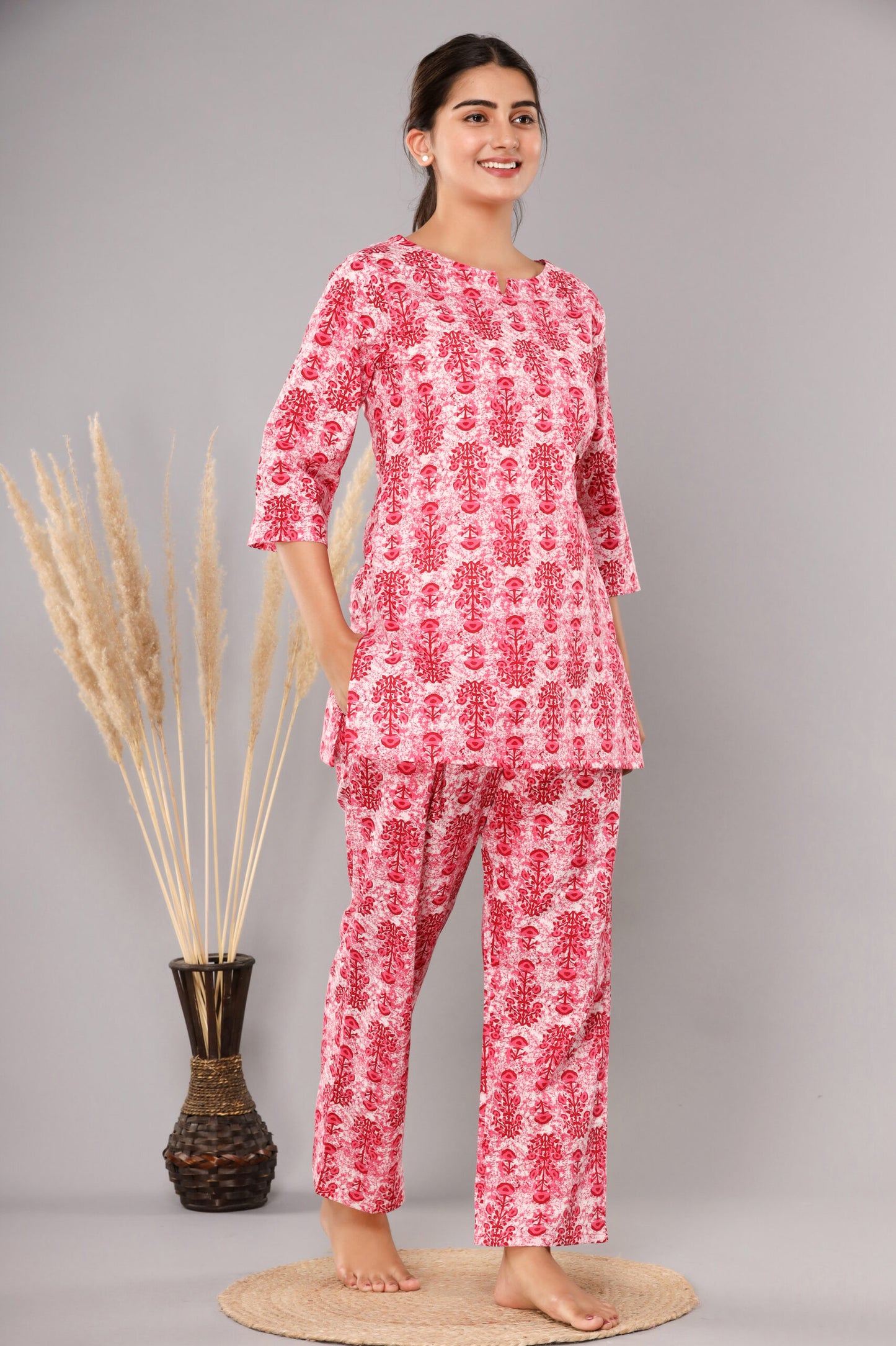 Pink Pure Cotton Printed Night Suit
