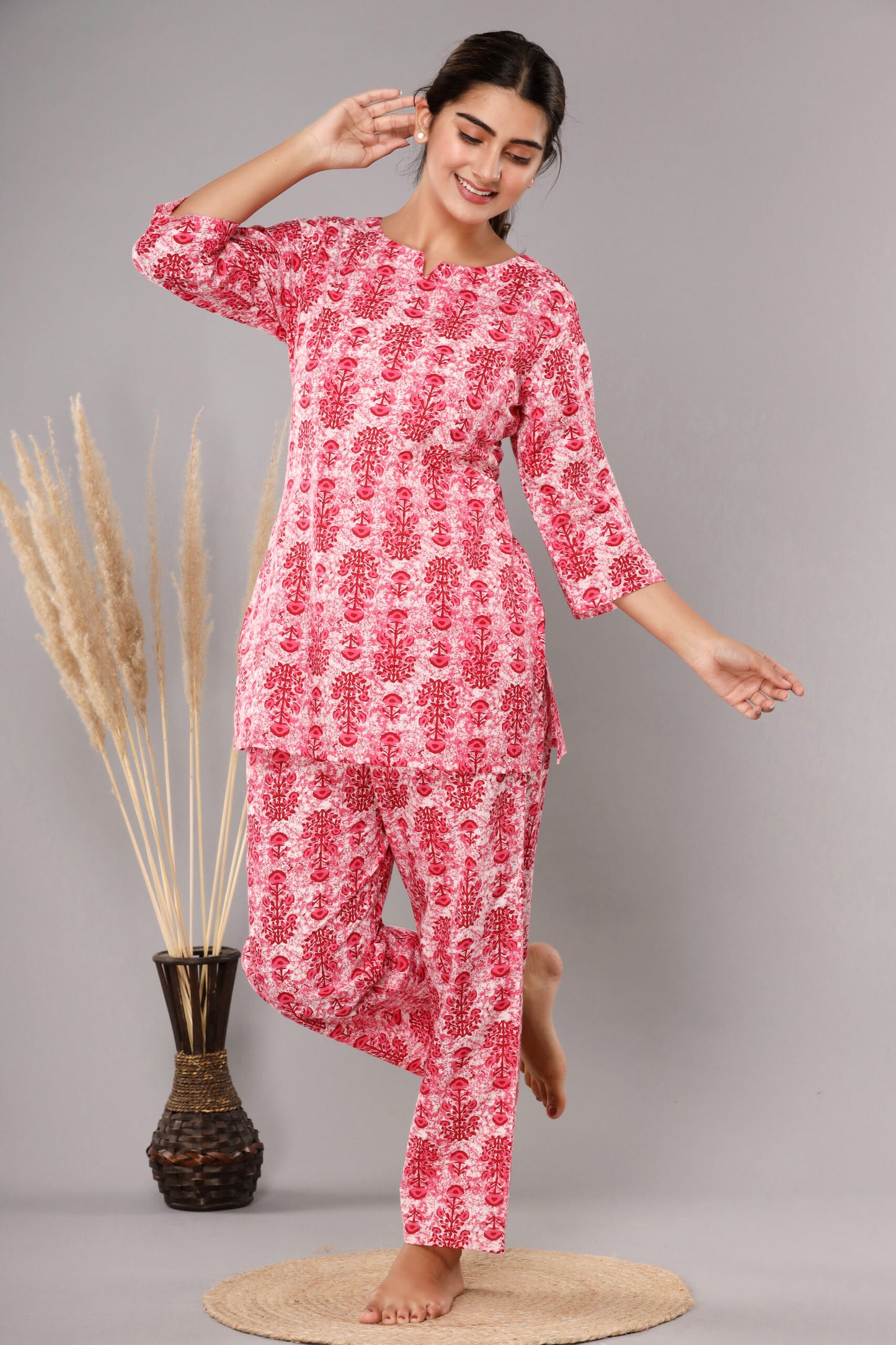 Pink Pure Cotton Printed Night Suit