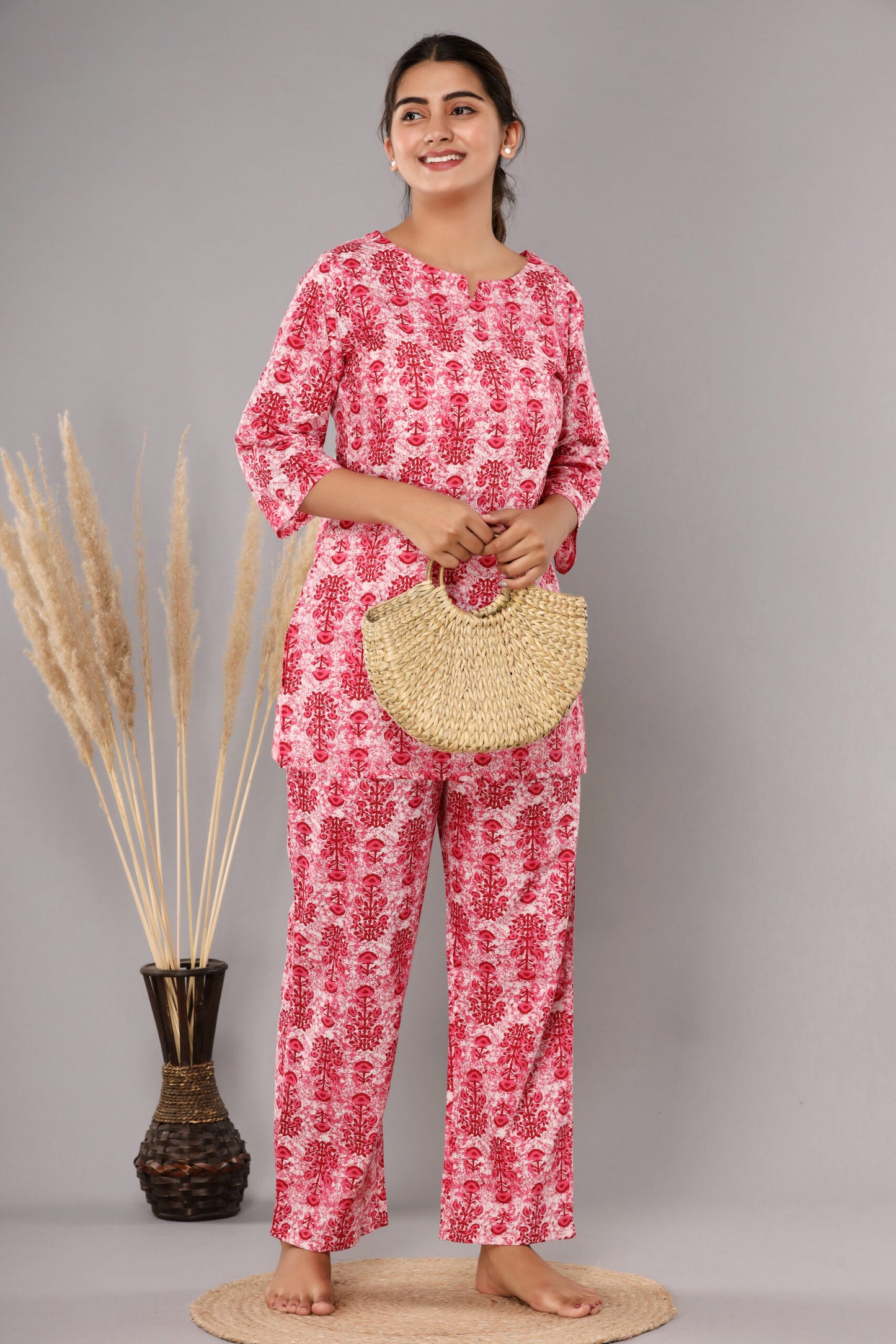 Pink Pure Cotton Printed Night Suit