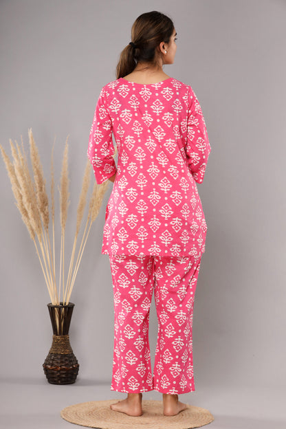 Pink Buta Pure Cotton Printed Night Suit