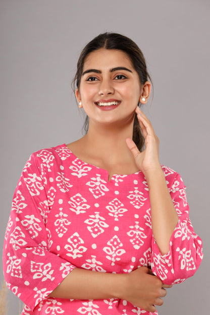 Pink Buta Pure Cotton Printed Night Suit