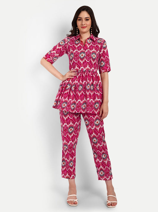 Pink Peplum Top Pure Cotton Coord Set