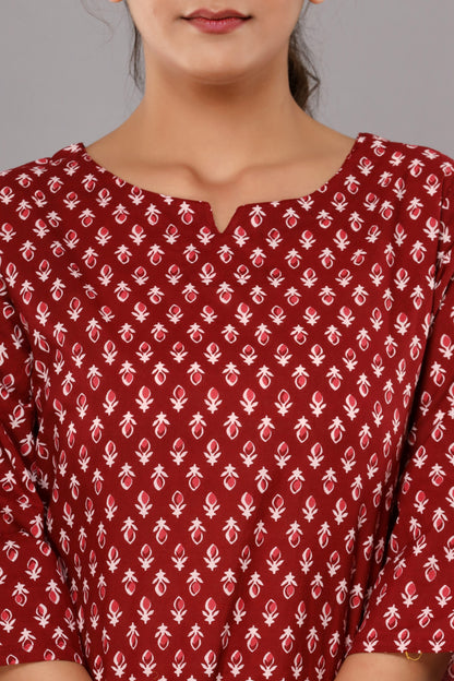Red Buta Pure Cotton Printed Night Suit