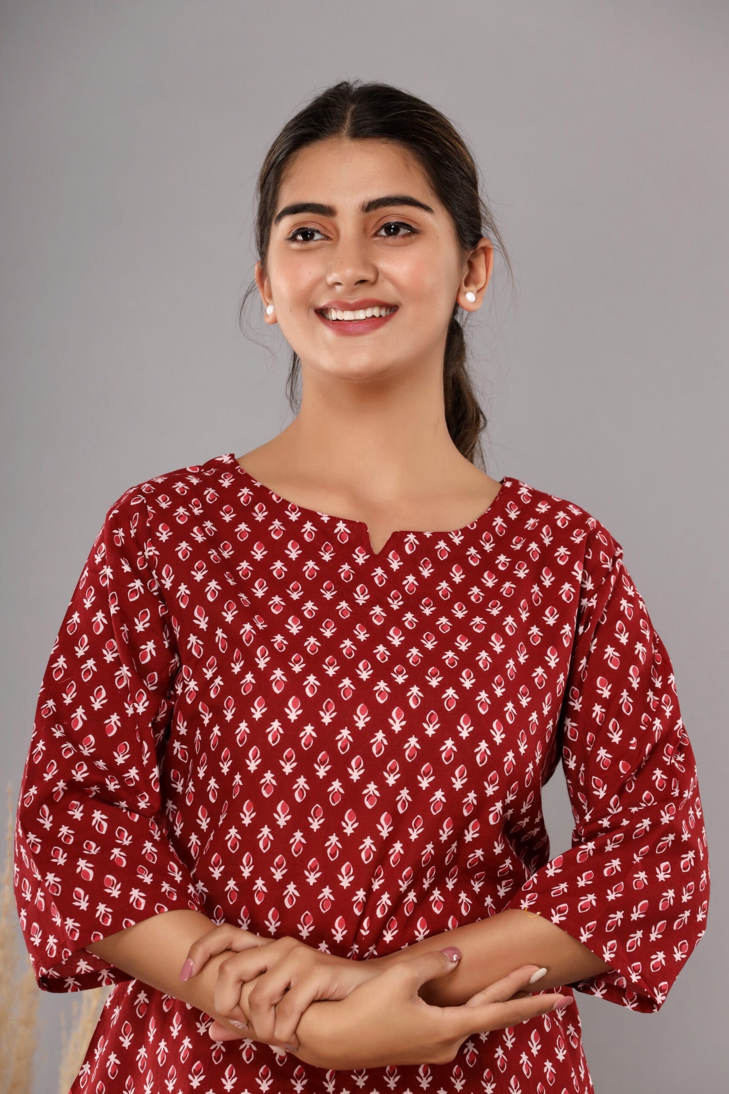 Red Buta Pure Cotton Printed Night Suit