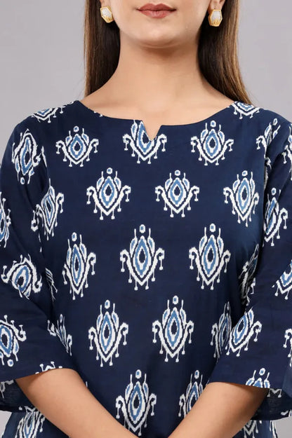 Dark Blue Buta Pure Cotton Printed Night Suit