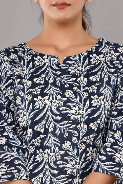 Dark Blue Pure Cotton Printed Night Suit