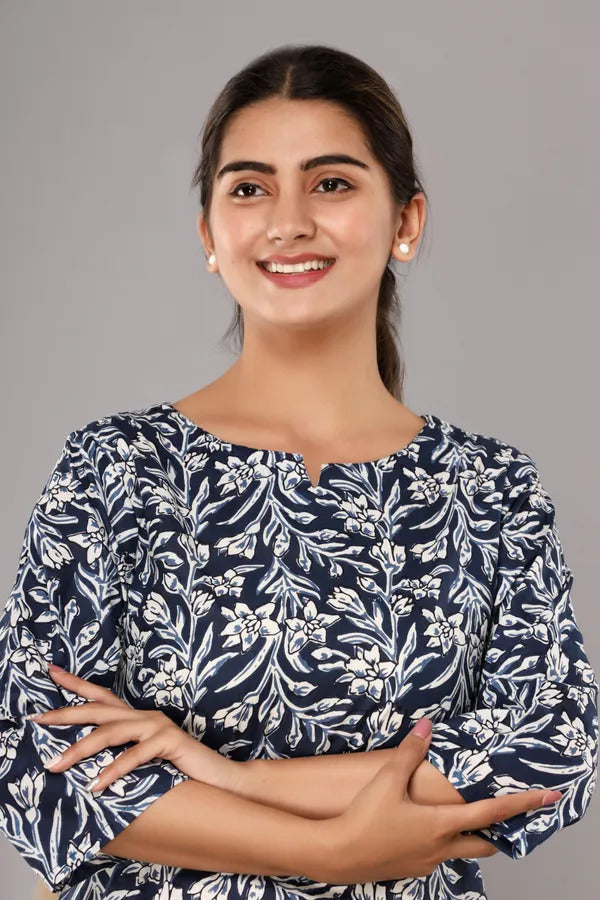 Dark Blue Pure Cotton Printed Night Suit