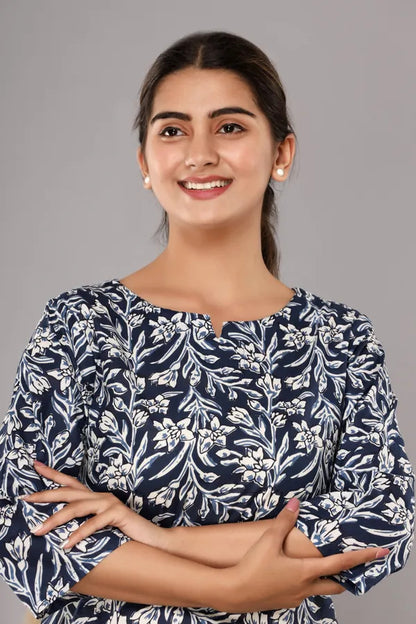 Dark Blue Pure Cotton Printed Night Suit