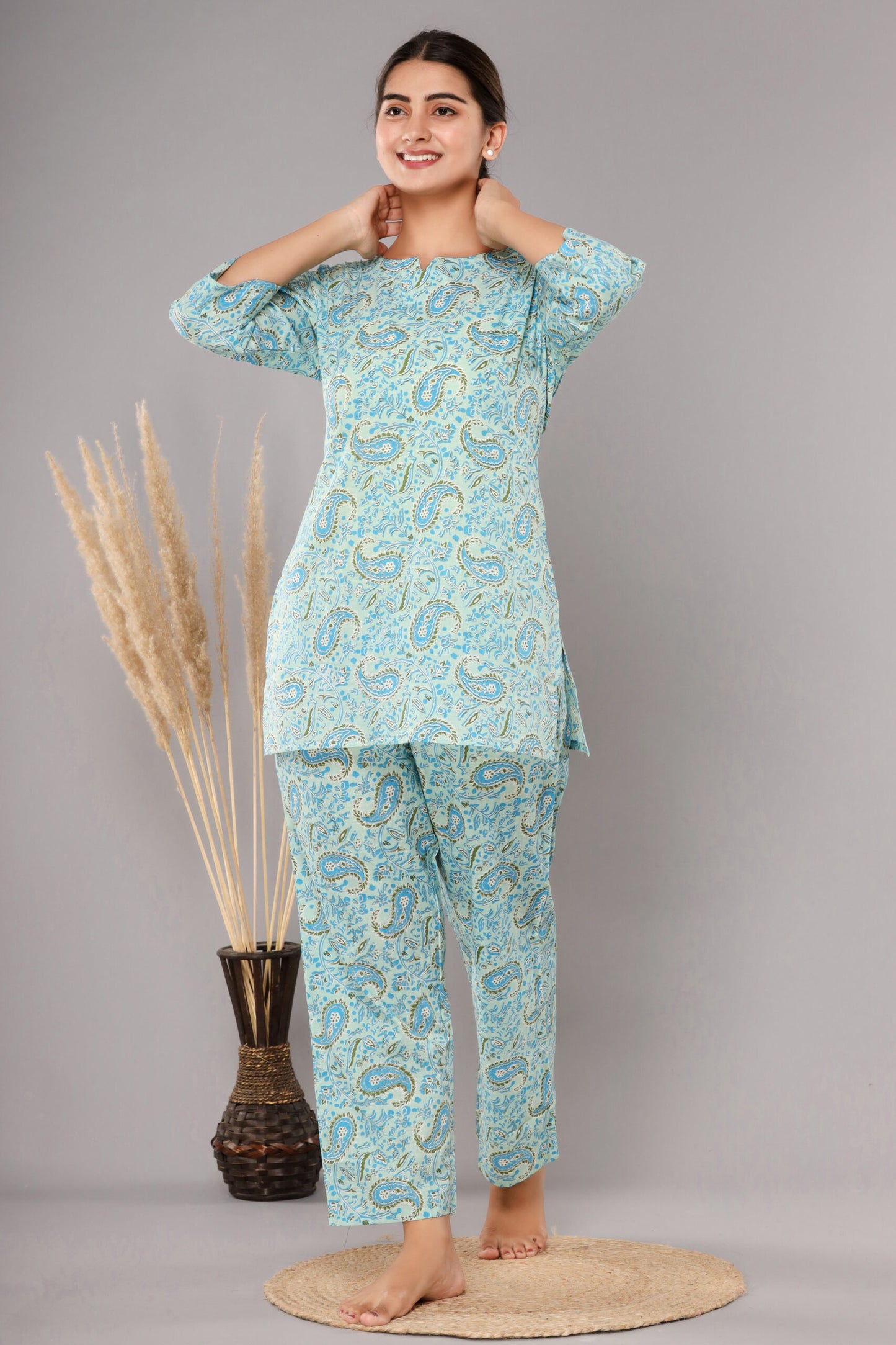 Sky Blue Pure Cotton Printed Night Suit