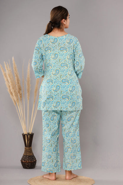 Sky Blue Pure Cotton Printed Night Suit