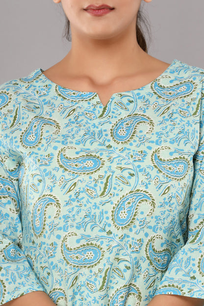 Sky Blue Pure Cotton Printed Night Suit