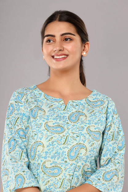 Sky Blue Pure Cotton Printed Night Suit