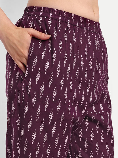 Wine Peplum Top Pure Cotton Coord Set