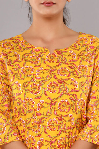 Yellow Pure Cotton Printed Night Suit